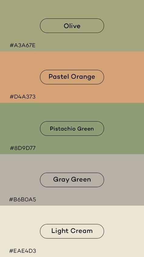 Sage Green Color Palette Wedding Summer, Orange Pistachio, Organic Color Palette, Sage Color Palette, Landscape Architecture Presentation, Unique Color Schemes, Pantone Green, Disney Minimalist, Color Hex Codes