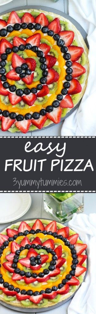 This colorful, Easy Fruit Pizza is perfect for Mother's Day brunch with refrigerated sugar cookie dough crust! Fruit Pizza Icing, Cookie Dough Crust, Fruit Pizza Bar, Easy Fruit Pizza, Pizza Dessert, Pizza Easy, Fruit Pizza Sugar Cookie, Simple Sugar, Dessert Simple