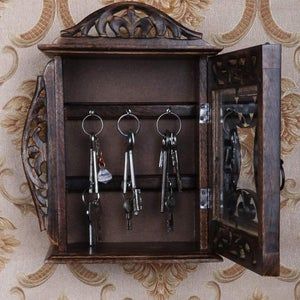 Functional Wooden Objects, Key Hanger Ideas, Unique Wall Decor Ideas, Printer Drawer, Key Storage Box, Key Cabinet, Wooden Key Holder, Whimsical Furniture, Antique House