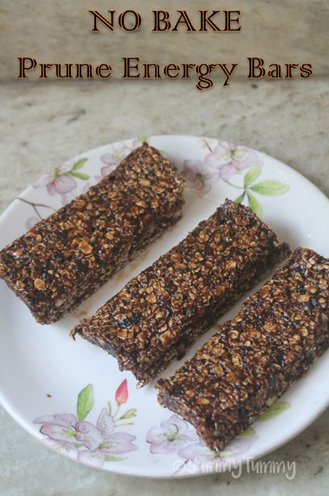 No Bake Prune Energy Bars Recipe - Breakfast Recipes Healthy Recipes Using Prunes, Recipes With Prunes Healthy, Prune Desserts, Prune Bars, Prunes Dessert, Light Snacks Healthy, Prune Recipes, Healthy No Bake, Dried Prunes