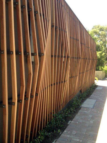 Top 70 Best Wooden Fence Ideas - Exterior Backyard Designs Tile Exterior House, Fancy Fence, Fasad Design, Wood Facade, Timber Screens, Wooden Facade, Timber Slats, Desain Lanskap, Wood Architecture