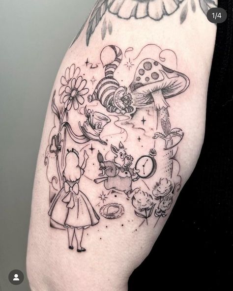 Unique Alice In Wonderland Tattoo, Alice In Wonderland Thigh Tattoo, Queen Of Hearts Tattoo Alice, Alice In Wonderland Caterpillar Tattoo, Alice In Wonderland Sleeve Tattoo, Dark Alice In Wonderland Tattoo Ideas, Alice In Wonderland Flash Tattoo, Alice Madness Returns Tattoo, Alice In Wonderland Flowers Tattoo