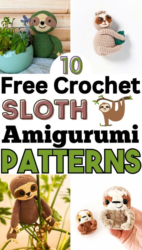 Crochet Sloth Amigurumi Patterns Amigurumi Patterns Free, Crochet Sloth, Chicken Quilt, Easy Patterns, Bee Crafts, Single Crochet Stitch, Crochet Round, Halloween Crochet, Crochet Bunny