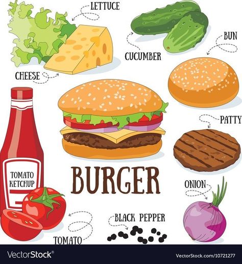 Fast Food Illustration, Burger Vector, Homemade Recipe Books, Recipe Book Design, Recipe Book Diy, Homemade Cookbook, Recipe Drawing, Food Vector, Food Doodles