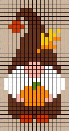 Gnomes Pixel Art, Fall Gnome Cross Stitch, Crochet Grid Patterns Christmas, Perler Bead Gnome Pattern, Gnome Alpha Pattern, Perler Bead Patterns Grid, Halloween Pixel Art Pattern, Christmas Grid Pattern, Cute Perler Patterns