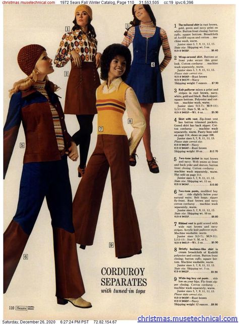 1972 Sears Fall Winter Catalog, Page 110 - Christmas Catalogs & Holiday Wishbooks 70s Fall Fashion, 70s Women Fashion, 70s Inspired Outfits, Fashion Through The Decades, Moda Hippie, 70s Clothing, 70 Fashion, 60s 70s Fashion, Outfits 70s