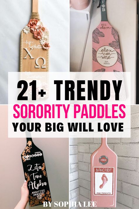 I've been looking everywhere for cute sorority paddles that are easy to recreate. So glad I found this post! So many good ideas. #sororitypaddles #sorority #biglittle Sorority Paddles Ideas Simple, Paddles For Big Sorority, Big Lil Paddles, Cute Sorority Paddles Ideas, Sorority Paddles Ideas Unique, Paddle Designs Sorority, Big Little Paddles Sorority Ideas, Cute Sorority Paddles, Sorority Paddles Ideas