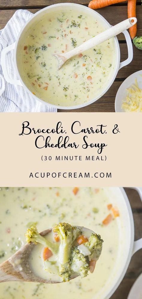 Cream Of Brussel Sprout Soup, Cream Broccoli Soup Recipe, Broccoli Soup Recipes Healthy, Carrot Broccoli Soup, Cream Broccoli Soup, Broccoli Carrot Soup, Broccoli Soup Recipes Easy, Broccoli Cream Soup, Broccoli And Carrot Soup