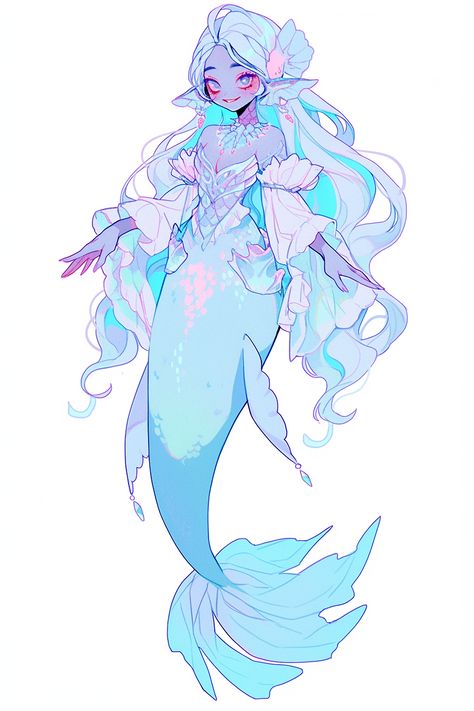 Mermaid Tales Drawing, Ocean Themed Character Design, Ocean Oc Art, Mermaid Tops Drawing, Fish Girl Oc, Mermaid Design Character, Mermaid Profile Picture, Human Fish Character Design, Mermaid Clothes Drawing