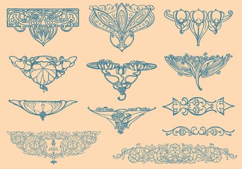 From vecteezy.com. Art nouveau designs. Papier Peint Art Nouveau, Art Nouveau Design Pattern, Fleurs Art Nouveau, Art Deco Flowers, Art Nouveau Tattoo, Motifs Art Nouveau, Nouveau Tattoo, Illustration Art Nouveau, Design Art Nouveau