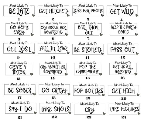 🎉 Create Your Predictions: We offer a selection of quirky 'Most Likely To' scenarios that will have everyone cracking up. From "Most Likely To Get Us All Arrested" to "Most Likely To Go Crazy," these t-shirts are designed to spark laughter and conversation. Most Likely To Shirts, Bridesmaids Shirts, Bachelorette Shirt, Bachelor/bachelorette Party, Blank Labels, Bridesmaid Shirts, Bridal Party Shirts, The Maids, Bachelorette Shirts