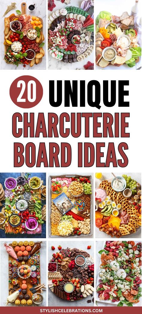 20 Unique Charcuterie Board Ideas Christmas Food Platters, Festive Christmas Food, Food Board Ideas, Unique Charcuterie Board Ideas, Grazing Platter Ideas, Unique Charcuterie Board, Appetizer Boards, Taco Platter, Party Food For Adults