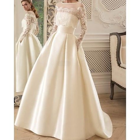 Silhouette:A-Line; Hemline / Train:Floor Length; Closure:Zipper UP; Fully Lined:Yes; Built-In Bra:Yes; Wedding Events:Engagement,Church; Embellishment:Pleats,Beading,Appliques; Fabric:Satin,Lace; Sleeve Length:Long Sleeve; Tips:Colors may vary slightly due to different monitor settings; Theme:Luxurious,Formal; Boning:Yes; Style:1940s / 1950s,Formal,Vintage; Waistline:Natural; Neckline:Illusion Neck; Brand:LAN TING Express; Front page:Wedding Dresses; Listing Date:12/09/2020; Bust:; Hips:; Hollow Pinky Blinders Wedding Dress, Boazer Wedding Dress, Luxury Modest Wedding Dress, Wedding Dress Coat Long, Modest Ballgown Dress, Davids Bridal Wedding Dresses Sleeves, Elegant Wedding Dress With Pockets, Modest Wedding Flowers, Elegant Long Sleeve Wedding Dresses Couture Candy