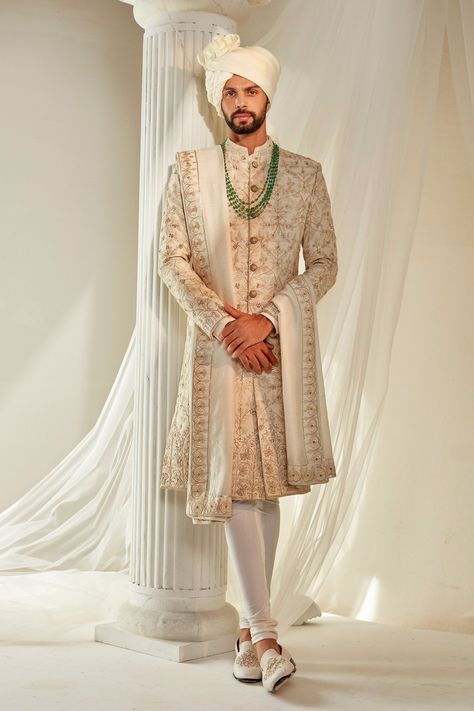 Rachit Khanna, Marriage Dress For Men, Groom Indian Wedding Outfits, Indian Groom Dress, Indian Wedding Clothes For Men, Mens Indian Wear, Sherwani For Men Wedding, Embroidered Sherwani, Groom Dress Men