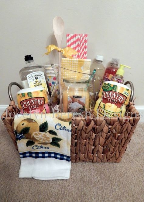 Lemonade Gift Basket by #JocelynBereshDesigns.  Housewarming Basket.  Luxury Gift Baskets. Lemonade Gift Basket, Lemonade Gift, Gift Basket Ideas, Basket Ideas, Gift Basket, Gift Baskets, Lemonade, Baskets, Lemon