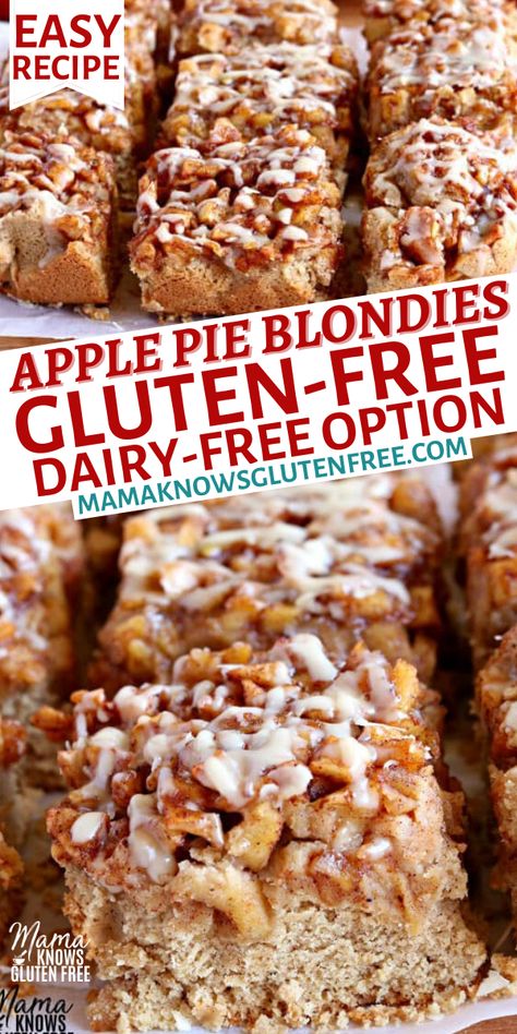 Dairy Free Fall Dessert, Gluten Free Apple Pie Bars, Fall Desserts Gluten Free, Blonde Brownie, Gluten Free Desserts Thanksgiving, Gluten Free Apple Recipes, Dairy Free Dessert Easy, Dairy Free Thanksgiving, Gluten Free Apple Pie