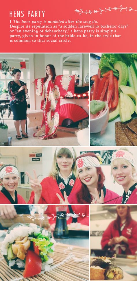 Bachelorette Party - Japenese theme. sushi making! Japanese Bachelorette Party, Japanese Theme Parties, Bridesmaid Duty, Olive Design, Setup Inspiration, Japanese Party, Asian Party, Sushi Making, Wedding Maids