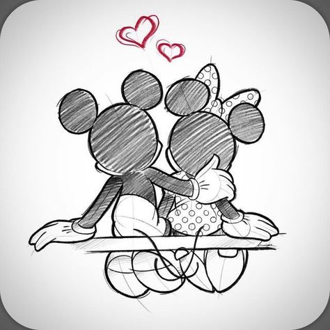 Mickey And Mini Mouse Drawing, Minnie And Mickey Mouse Drawing, Mickey And Minnie Drawings Sketches, Drawing Ideas For Boyfriend For Him, Cartoon Love Drawings, Disney Couple Drawings, Love Drawing For Boyfriend Romantic, Mickey And Minnie Love Drawing, Mickey And Minnie Drawings