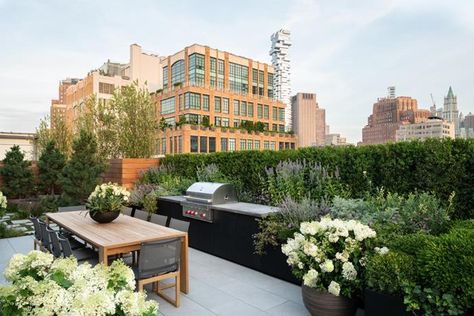 Buxus Balls, Penthouse Garden, Manhattan Rooftop, Elegant Cottage, Roof Garden Design, Roof Gardens, Modern Fence Design, Rooftop Terrace Design, Pergola Design