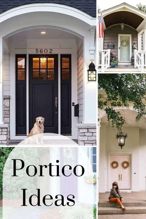 Front Porch Portico Design Ideas, Cape Cod Portico Front Entry, Arch Entryway Exterior Porches, Outdoor Front Porch Ideas Entrance, Outdoor Entryway Ideas Exterior, No Porch Front Door Entrance, Cottage Front Doors Ideas, Front Door Portico Ideas, Exterior Front Door Ideas Entrance