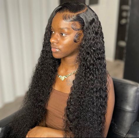 Deep Wave Sew In With Frontal, Side Part Sew In Deep Wave Curly Hair, Right Side Part Deep Wave, Deep Wave Side Part, Loose Deep Wave Wig Side Part, Side Part Deep Wave Wig, Waterwave Lacefront Wig Black Styles, Deep Wave Frontal Wig Hairstyles, Jet Black Water Wave Wig