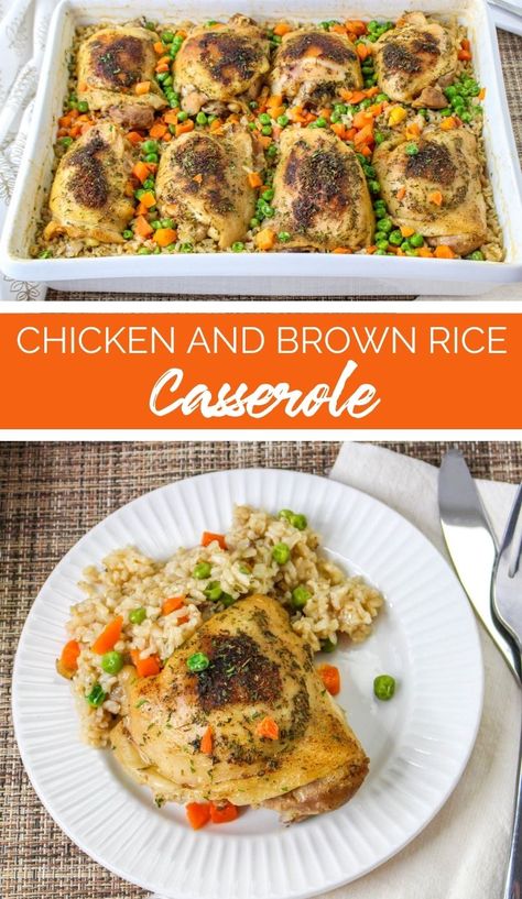 Brown Rice Casserole Recipes, Casseroles Chicken, Casserole Meal, Oven Bakes, Juicy Chicken Thighs, Rice And Vegetables, Chicken And Brown Rice, Rice Casserole Recipes, Large Family Meals