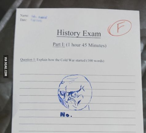 Exam... NO. - 9GAG Funny Kid Answers, Kids Test Answers, Funny School Answers, History Exam, Funny Test Answers, Funny Test, 100 Words, School Memes, 웃긴 사진