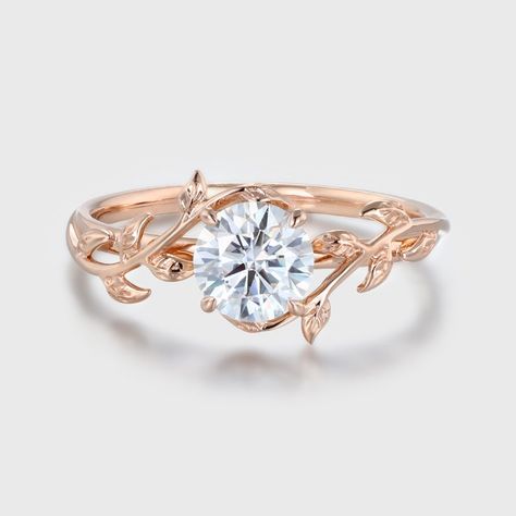 1 Carat Moissanite Nature Inspired Engagement Ring Leaf Flower Ring 14K Rose Gold Bridal Promise Anniversary Gift For Women Nature Inspired Engagement Rings Leaves, Engagement Ring Leaf, Leaf Wedding Rings, Floral Wedding Ring, Pretty Engagement Rings, Nature Engagement Ring, Dream Rings, Nature Inspired Engagement Ring, Leaf Engagement Ring