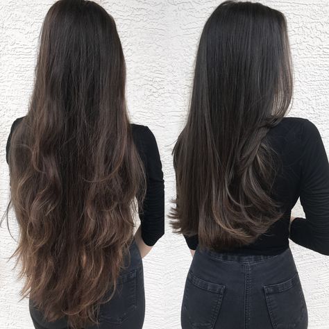 Long hair cut , vcut, long layers #hairbyelena Haircut In V Shape, Unstyled Haircuts Long, Wash And Wear Long Haircuts, Long Layers Vs No Layers, Long Layers Without Bangs, Long Hair With Subtle Layers, Long Layers V Shaped Cut, Long Haircut Without Layers, Straight Cut Long Hair