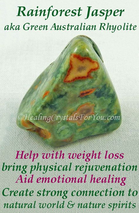 Rainforest Jasper aka Australian Green Rhyolite creates a strong connection with natural world & nature spirits They help weight loss & bring physical rejuvenation & emotional healing. Aids change #AustralianRainforestJasper #GreenRhyolite #natureconnection #HeartChakraStones #healingstones #rejuvenateyouphysically #aidweightloss #emotionalhealing #HealingCrystals #CrystalProperties # Rhyolite Crystal Meaning, Earth Healing, Rainforest Jasper, Healing Crystals For You, Connection With Nature, Nature Spirits, Crystals Healing Properties, Spiritual Crystals, Crystal Therapy