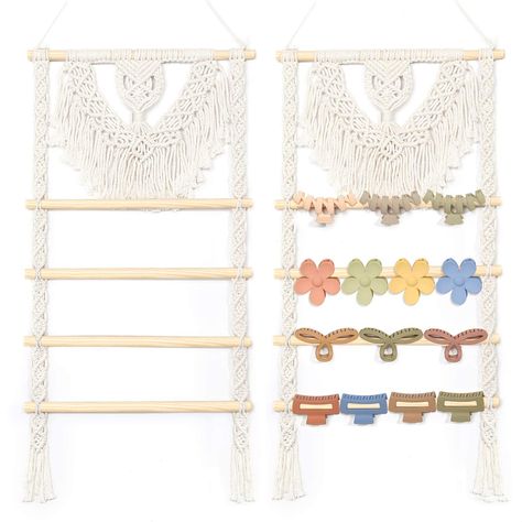 PRICES MAY VARY. Large Capacity: HAIR CLIPS AND CLAW CLIPS NOT INCLUDED. 14*30 inches.Handmade woven macrame head design and decorative tassels at the bottom give this claw clip hanging organizer a strong bohemian style, making it also an excellent boho home decor.Designed with 4 row hair clips organizer,2 macrame woven ropes. Claw clip holder can hold up to 20-22 pcs claw clips, It is easy and convenient to assemble, hang and pick your hair accessories Space Saving: Our claw clip holder adopts Hair Claw Clip Organizer, Claw Clip Organizer, Home Boho Decor, Closet Storage Accessories, Hair Clip Organizer, Clip Organizer, Hair Product Organization, Hair Clip Holder, Home Boho