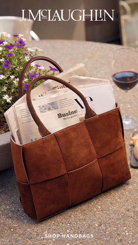 Crafted in rich suede, with woven texture detail, the Tessare bag is that elegant piece that just gets better with time. Dressy Fall Outfits, Dark Brown Leather Bag, Suede Handbag, How To Look Expensive, Transitional Dressing, Bag Inspiration, Brown Leather Purse, Travel Size Perfume, Baggage Claim