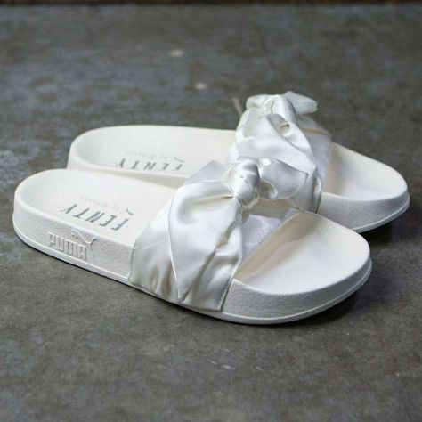 Rihanna Shoes, Rihanna Puma, Puma Slides, Puma X Fenty, Cute Slides, Bow Slides, White Slides, Shoes Puma, Puma White