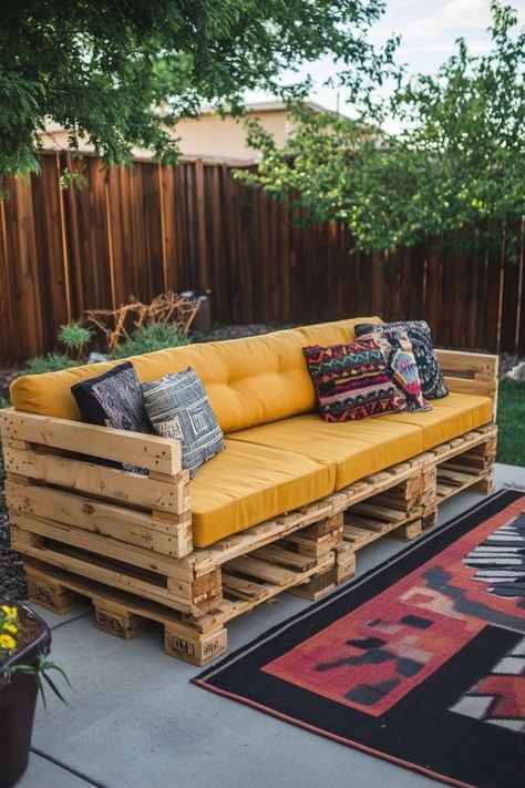 "Create a cozy and stylish outdoor seating area with a DIY Pallet Wood Sofa! 🪑🛠️ Perfect for those who love handmade crafts and outdoor living. 🌟✨ #OutdoorSofa #DIYGarden #PalletCrafts" Outside Seating Area, Diy Pallet Sofa, Pallet Seating, Outdoor Seating Area, Pallet Sofa, Pallet Crafts, Diy Sofa, Diy Home Furniture, Wood Sofa