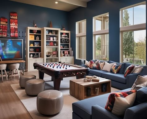 31 Game Room Ideas: For Basement, Garage and Small Rooms Cool Hangout Room Ideas, Game Room Seating, Game Room Ideas For Adults, Room Ideas For Adults, Small Game Room Ideas, Kids Hangout Room, Hangout Room Ideas, Teen Game Rooms, Ideas For Basement