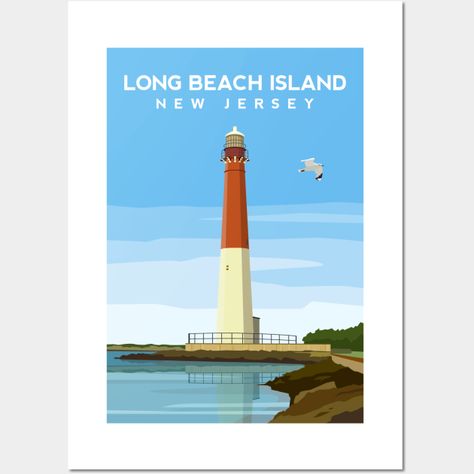 Barnegat Lighthouse, Long Beach Island, New Jersey -- Choose from our vast selection of art prints and posters to match with your desired size to make the perfect print or poster. Pick your favorite: Movies, TV Shows, Art, and so much more! Available in mini, small, medium, large, and extra-large depending on the design. For men, women, and children. Perfect for decoration. Long Beach Island New Jersey, Barnegat Lighthouse, Island Wall Art, New Jersey Beaches, Lighthouse Print, Long Beach Island, Beach Island, Bottle Painting, Beach Print