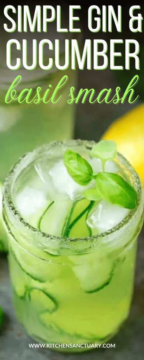 Porch Drinks, Muddled Basil, Cucumber Gin Cocktail, Basil Drinks, Gin Drink Recipes, Basil Cocktail, Cucumber Basil, Gimlet Recipe, Cucumber Drink