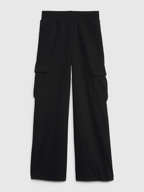 Soft cotton-blend sweatpants.  Elasticized waist.  Front slant pockets, side flap cargo pockets.  Straight silhouette with a relaxed fit.  Straight, wide leg. Black Cargo Sweatpants, Cargo Sweats, Outfit Collages, Moonless Night, Bday List, Cargo Sweatpants, Sweatpants Black, Outfit Collage, Black Cargo