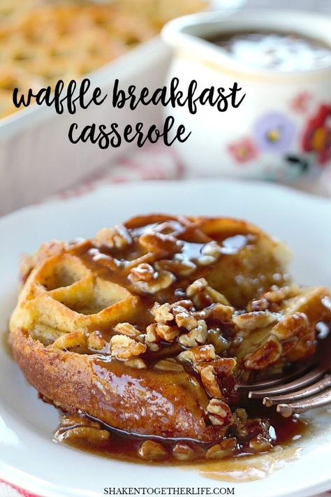 We LOVED this Overnight Waffle Breakfast Casserole with Brown Sugar Pecan Sauce! Make it the night before and pop it in the oven for an easy holiday breakfast! Waffle Breakfast Casserole, Waffle Casserole, Holiday Breakfast Casserole, Waffle Breakfast, Casserole Breakfast, Pecan Sauce, Overnight Breakfast Casserole, Waffles Easy, Frozen Waffles