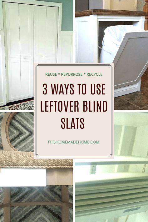 Recycle, Upcycle, Repurpose faux wood blinds, old blinds, leftover blinds Mini Blinds Ideas Diy Projects, Vertical Blinds Makeover, Windows Repurposed, Faux Blinds, Wooden Window Blinds, Upcycle Wood, Drapery Ideas, Vertical Blind Slats, Blind Repair