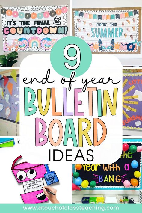 These 9 end of year bulletin boards are the perfect way to get students excited about summer break in your elementary classroom! I share ideas for easy, print and go bulletin board kits as well as some DIY options that you and your students will love! Student Goal Setting Sheet, Summer Bulletin Board Ideas, End Of Year Bulletin Board, Free Teacher Printables, Seasonal Bulletin Boards, Summer Bulletin Board, Inspirational Classroom Posters, Goal Setting For Students, Summer Bulletin Boards