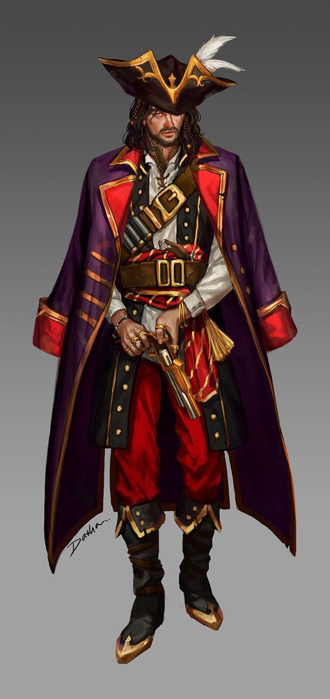 Pirate Captain Character Design, Pirate Character Design Male, Carribean Pirates, Pirate Oc Male, Concept Art Male, Captain Clothes, Pirate Character Design, Rpg Clothes, Bone Knife