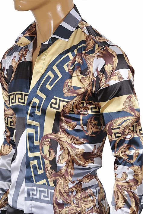 Mens Designer Clothes | VERSACE Men's Multicolor Dress Shirt 180 Versace Suits For Men, Versace Mens Shirt, Versace Suits, Mens Designer Clothes, Versace Shirts, Mens Designer Jeans, Mens Printed Shirts, Versace T Shirt, Design Tattoos