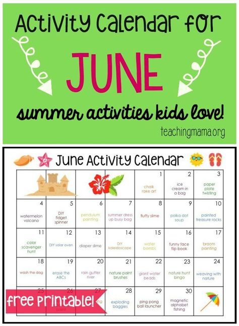 June Themes, June Activities, Activity Calendar, Summer Calendar, Summer Camp Activities, Calendar Activities, Summer Schedule, Summer Preschool, Summer Learning