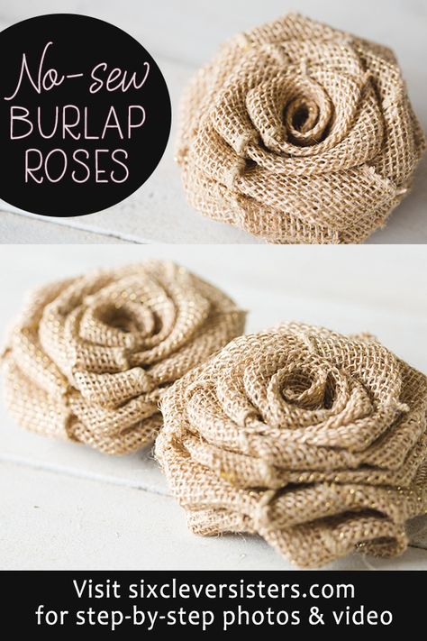 Burlap Roses Diy, Burlap Roses Tutorial, Burlap Flower Tutorial, Burlap Roses, Diy Hanging Shelves, Burlap Projects, Diy Burlap, Rose Tutorial, Burlap Crafts