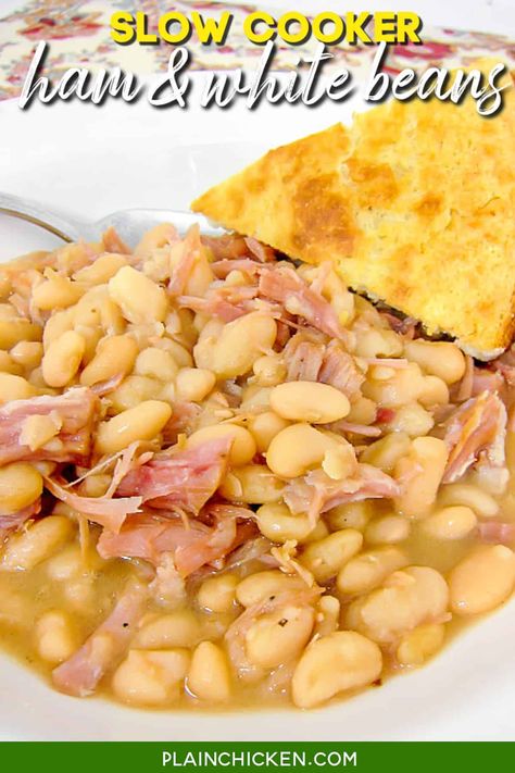 Crockpot Ham And Beans, Beans Recipe Crockpot, Beans And Ham, Beans In Crockpot, Chicken Cooker, Crockpot Ham, Slow Cooker Ham, Soup Beans, Ham And Beans