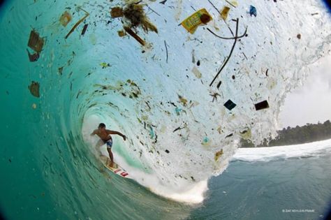 Indonesian surf champion Dede Suryana rides a wave filled with trash on Untung Jawa Island. This could be the metaphor for the work many of us do: beautiful and graceful, if not filled with muck. Marine Debris, Marine Pollution, Ocean Pollution, Trash Art, Water Pollution, Ocean Conservation, Oceans Of The World, Plastic Pollution, Environmental Issues