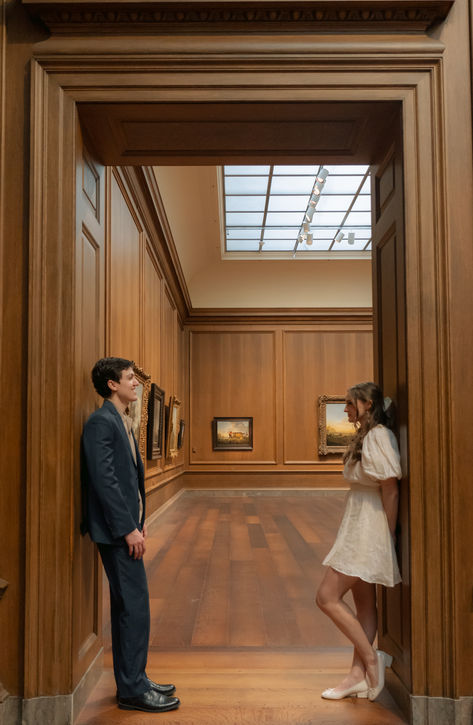 engagement session • museum engagement session • film photographer • film photo • couple goals • couple in musuem • vintage engagement session • dc engagement photographer • museum couple • couple at museum • cinematic photography • documentary style photography • art museum engagement session Wedding Photo Art Gallery, Met Museum Wedding, Engagement Photos In A Museum, Museum Photo Ideas Couple, Wedding At A Museum, Art Museum Maternity Photos, Engagement Pictures Museum, Met Engagement Photos, Art Museum Elopement