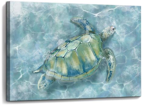 PRICES MAY VARY. SIZE: 12x16 in, Sea turtle picture wall decorations. and canvas is wrapped around the frame. Can be hung directly with the mounting hardware. QUALITY– GALLERY: wrapped canvas on a sturdy frame; includes mounting hardware. HD wall art decor prints.High quality polyster canvas. Easy to clean and dust, and both UV and fade resistant. High Definition modern canvas printing artwork, picture photo printed on quality polyster canvas. Enjoy the HD wall art for your living room, bathroom Sea Turtle Pictures, Turtle Wall Art, Coastal Room, Interior Wall Decor, Wall Decor Pictures, Hd Pictures, Room Decorations, Frames For Canvas Paintings, Bathroom Wall Decor