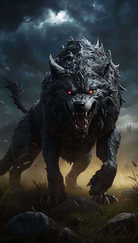 Hellhound Art, Tiefling Druid, Wolf Beast, Creepy Animals, Wolf Hybrid, Monster Legends, Werewolf Art, Dire Wolf, Vampires And Werewolves